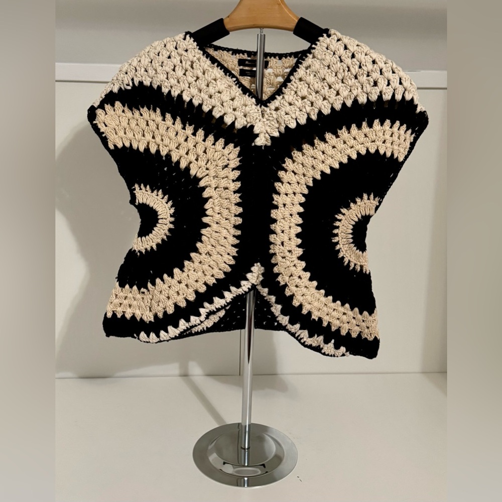 Massimo Dutti 100% Cotton Crochet Knit Top W Contrast Piping Details Women’s S - Picture 12 of 16